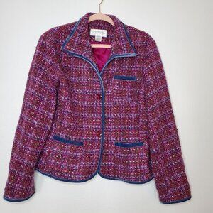 Jones New York Country Women Sz Large Purple Pink Tweed Wool Blend Blazer Jacket